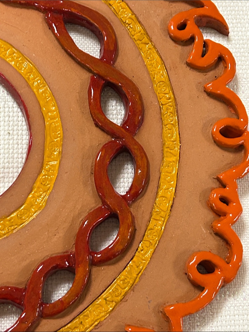 Handcrafted Sunburst Ceramic Wall Accent in Orange and Terracotta image 3